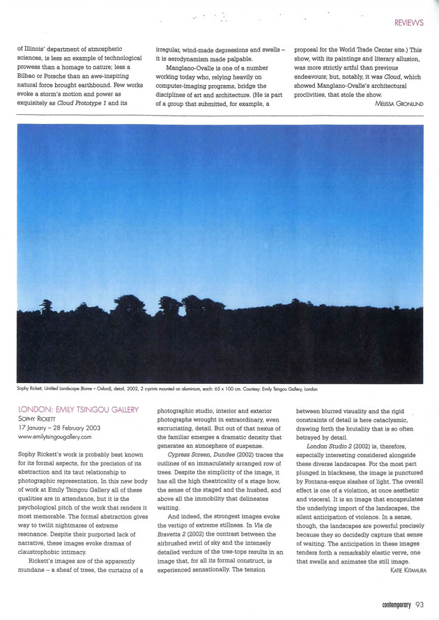 Sophy Rickett: Contemporary, January 2003



